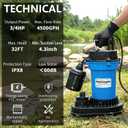 FOTING 3/4HP Submersible Sump Pump,4500 GPH Cast Iron Sewage/Effluent Pump,Automatic Tethered Float Switch,Septic Pump for Basement,Septic Tank,Basin,Sewage Well,1-1/2" NPT Discharge, Dark Blue
