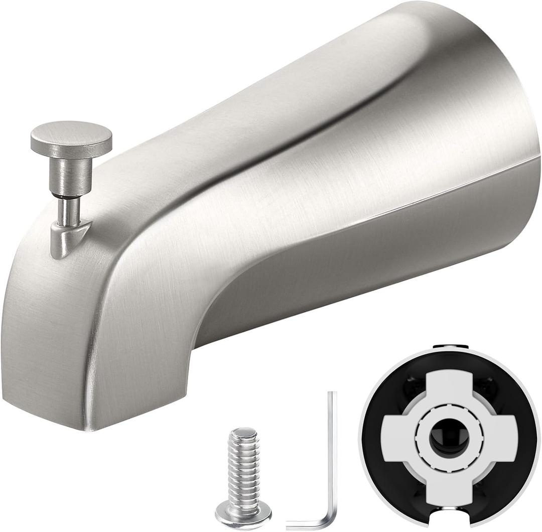 Tub Spout with Pull Down Diverter Slip-Fit Bathtub Faucet Spout Replacement, 1/2 Copper Pipe Connection, Easy Installation, Universal for Bathroom Shower (Brushed Nickel)