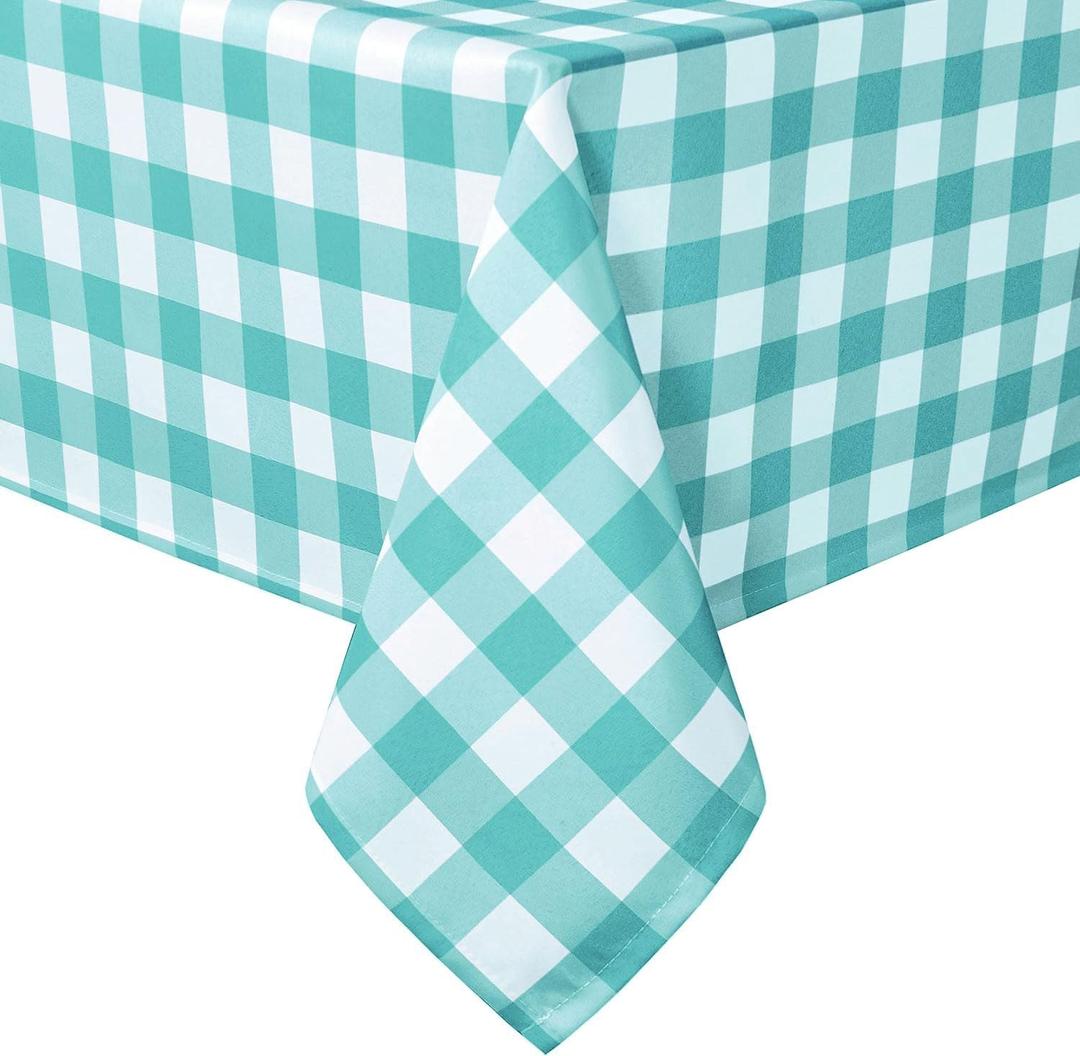 Hiasan 60 x 102 Inch Checkered Tablecloth Rectangle - Waterproof, Wrinkle Resistant and Washable Gingham Table Cloth for Outdoor Picnic, Kitchen and Holiday Dinner, Aqua and White