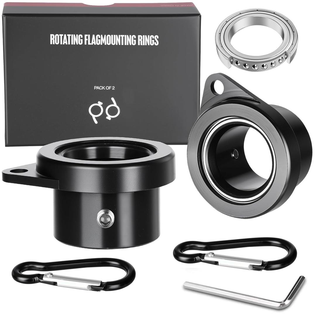 Bearing Steel Ball Flag Pole Rings, Tangle Free Aluminum Alloy Flag Pole Spinners, 360 Rotating Flagpole Rings with Carabiners, Fit Flagpole with 0.75-1inch Diameter, Flagpole Parts, 1 inch Black