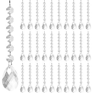 50 Pack Hanging Crystals - Clear Acrylic Prisms Pendant Ornaments for Christmas Tree, Centerpieces, Chandelier, Window & Home Decor, Ideal for Weddings, Parties Decorations (Teardrop)