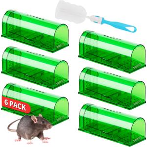 LULUCATCH Humane Mouse Traps 6 Pack, No Touch Catch and Release Live No Kill Rodent Traps, Reusable with Cleaning Brush, Pet Safe Indoor Outdoor Rodent Control for Mice, Rats, Chipmunks, Voles
