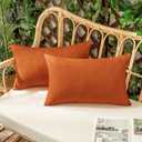 Woaboy Set of 2 Outdoor Waterproof Throw Pillow Covers Decorative Farmhouse Linen Pillowcases Solid Cushion Cases for Patio Tent Balcony Couch Sofa Livingroom Orange 12x20 inch