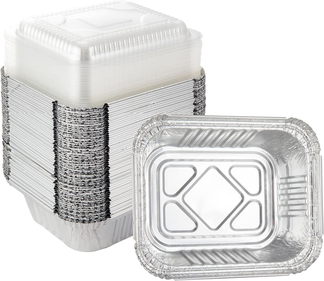 Waytiffer Aluminum Foil Pan 5.5" x 4.5" (50 Pack) Disposable Cookware with Lids/Aluminum Foil Food Containers/Meal Prep Freezer Drip Pans BBQ Potluck Holidays Silver