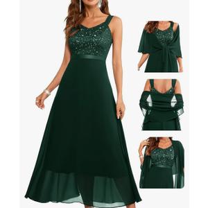BeryLove Formal Wedding Guest Sequin Prom Dresses Cocktail Evening Lace Elegant Mother of The Bride Dress M