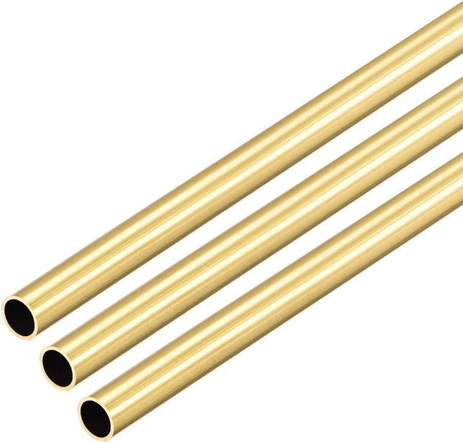 uxcell Brass Round Tube, 300mm Length 6mm OD 0.5mm Wall Thickness, Seamless Straight Pipe Tubing 3 Pcs
