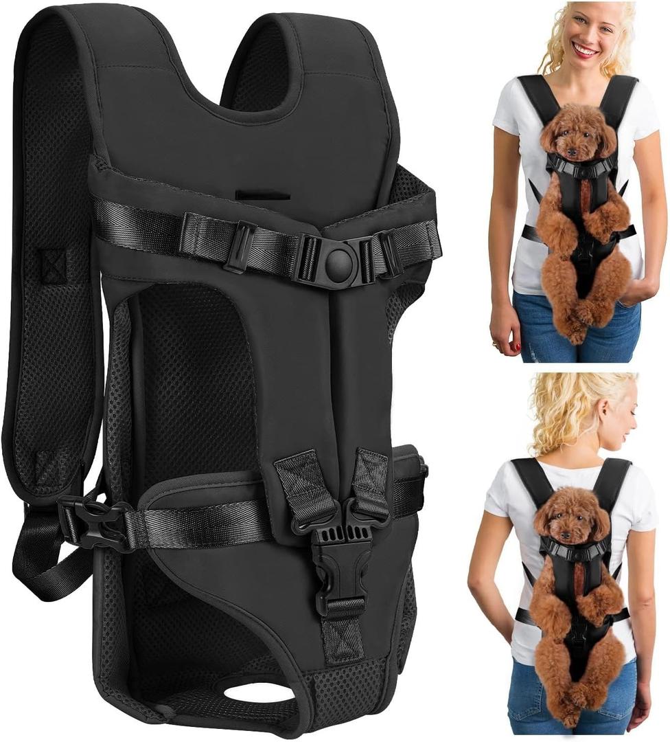 Dog Carrier Backpacks, Adjustable Dog Backpack Carrier, Legs Out Easy-fit Dog Chest Carrier for Medium Small Dogs, Hands Free Dog Front Carrier for Hiking, CyclingBlack M