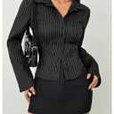 Floerns Women's Striped Button Down Shirts Long Sleeve Business Casual Blouse Top Black Small