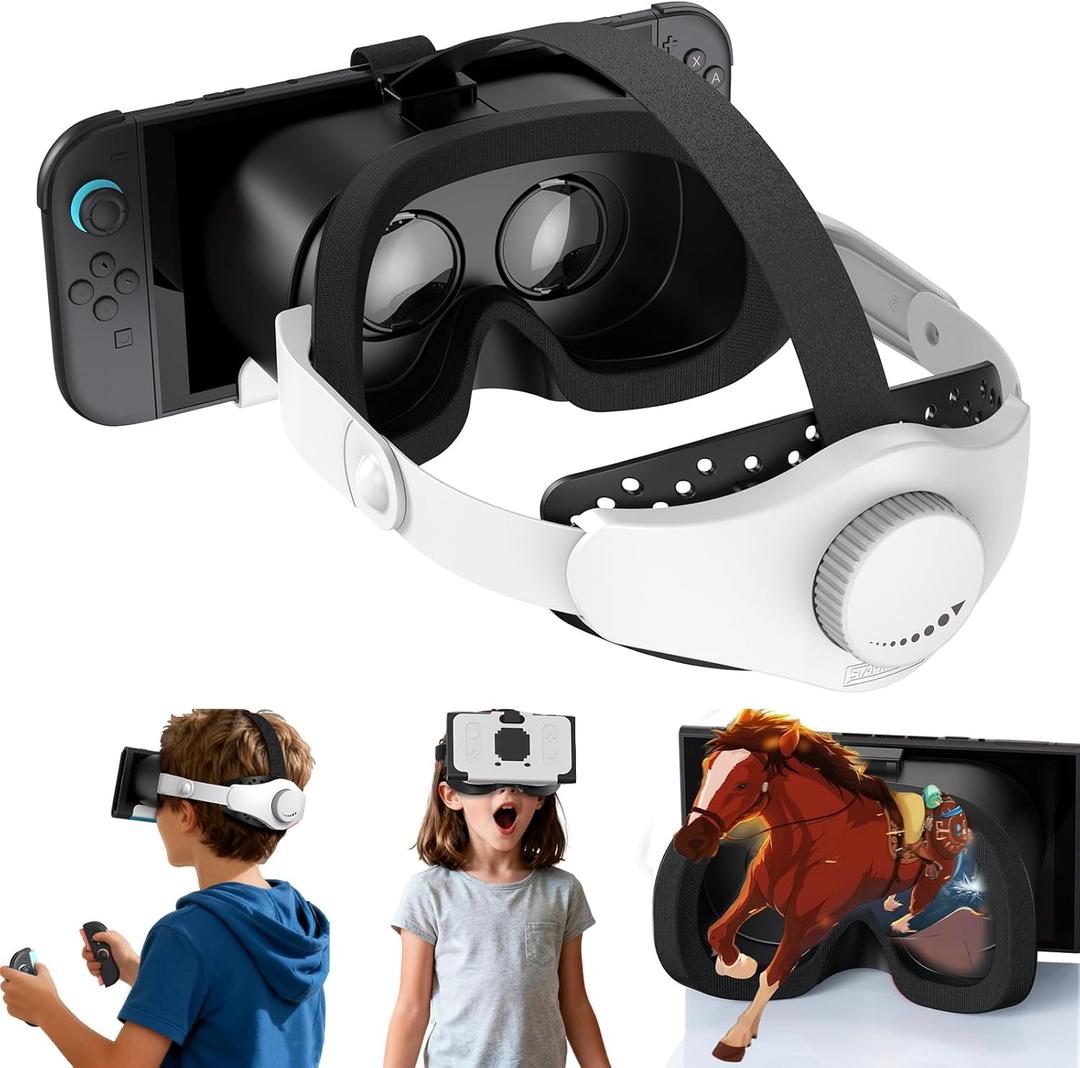 Upgraded VR Headset for Switch 2 (2025), Switch 2 VR Virtual Boy Games Glasses with Adjustable HD Lenses and Head Strap with Rotary Button, Labo VR for Switch 2 Accessory, White & Black