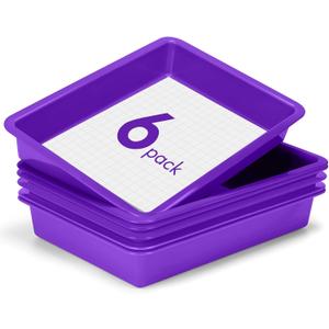 ShineMe 6 Pack Paper Trays for Classroom, Purple Plastic Book Bins with Colorful Labels, Stackable Letter Size Storage Tray, Desk Organizer Tray for Home, School and Office