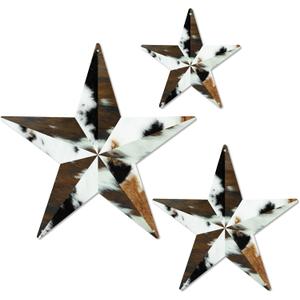 Putuo Decor Western Metal Star Wall Decor Set of 3, Rustic Cowhide Stars for Home and Outdoor, Vintage Texas Star Wall Decorations for Country Farmhouse Living Room(Flat, It's Not 3D)