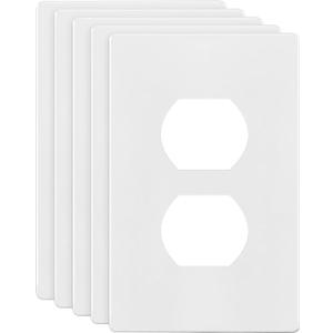 ENERLITES Screwless Duplex Wall Plates, Child Safe Receptacle Outlet Covers, Standard Size, 1-Gang 4.68"x 2.93", Unbreakable Polycarbonate Thermoplastic, UL Listed, SI8821-W-5PCS, Glossy, White