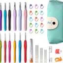 RealPlus Crochet Hooks, 12 Sizes Crochet Hook Set, Crochet Kit for Beginners, Knitting Needles with Ergonomic Handles for Arthritic Hands, Christmas Gifts for Women, Crochet Needles with Blue Case (Green)