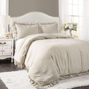 Lush Decor Reyna Ruffle Comforter Set, King, Wheat, 3 Piece Cozy Bedding Set
