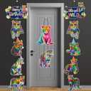 Rainbow Cheetah Party Door Sign Neon Leopard Birthday Decorations Cheetah Print Hanging Cutout Banners Rainbow Leopard Birthday Party Supplies for Animals Theme Baby Shower Door Decor
