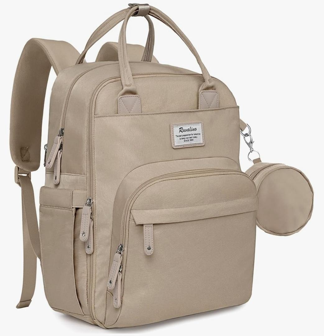 RUVALINO Diaper Bag Backpack-Multifunction Baby Travel Bag with Changing pad, Insulated Bottle Holders & Pacifier Case, Large Capacity, Waterproof, Clay