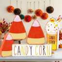 Set of 5 Fall Candy Corn Wooden Table Centerpieces Decor Rustic Autumn Thanksgiving Tiered Tray Decor Fall Halloween Decoration for Home Farmhouse Shelves Centerpieces Office Table Shelf Desk Mantel (Mini)
