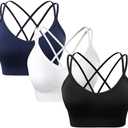 sicoozoe Women's Cross Back Sports Bra Padded Strappy Medium Support Yoga Bra for Workout Fitness 3 Pack M