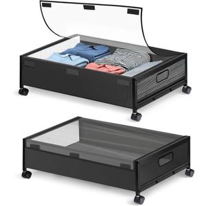 2 Pack Under Bed Storage Containers with Wheels, Rolling Underbed Drawers for Clothes, Shoes, Toys, and More, Black, Modern Style, 31.5 x 16.5 x 7.1 Inches