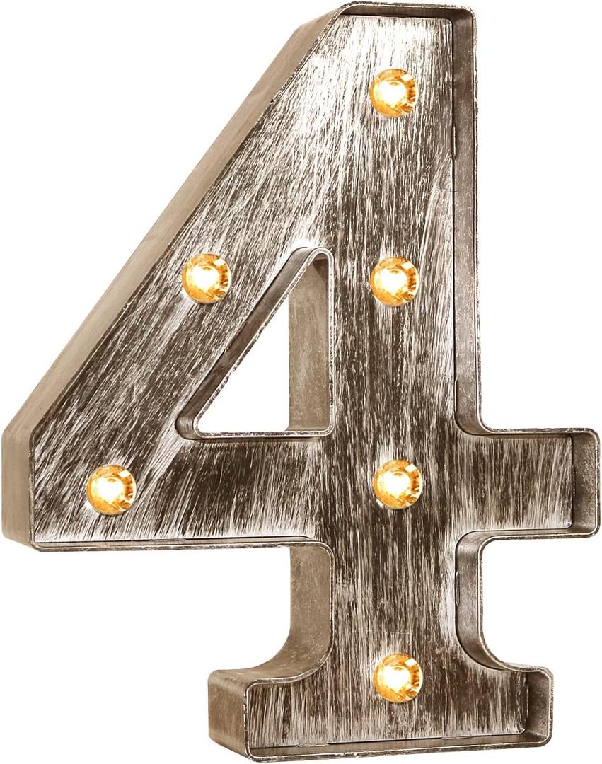 Glintee Brushed Silver Gray LED Number Lights Light Up Number Sign for Night Light Wedding/Birthday Party Battery Powered Christmas Lamp Home Bar Decoration -4