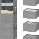 6-Shelves Hanging Closet Organizer with 5 Different Drawers, Foldable Closet Organizers and Storage for Wardrobe, Closet& RV, Clothes and Accessories Storage, Non-Woven Fabric, Gray (Grey)