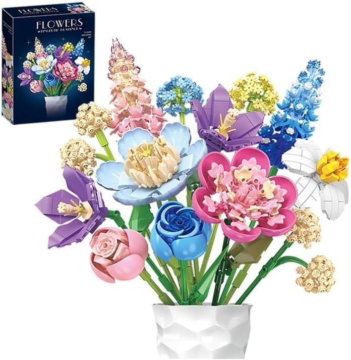 865pcs Flower Building Set, DIY Building Block Flower Bouquet, Beautiful Ornaments, Creates a Cozy Atmosphere with Colorful Artificial Bouquet