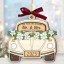 2 x Wedding Gifts 2025, First Christmas Married Ornament, Mr and Mrs Gifts As Engagement Gift for Newlyweds, Wooden Ornaments for Christmas Tree Decorations, Just Married Gift for Couple