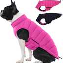 Lelepet Reversible Dog Coat Waterproof Dog Jacket Windproof Puffer Vest for Winter Warm Lightweight Coats for Small Dogs Adjustbale Hook & Loop Pet Apparel with Leash Hole, Pug, Rose Red, Medium