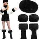 MAKCNMYM 5 Pieces Black Faux Fur Headband with Stretch Furry Leg Warmers and Fur Wrist Cuffs for Womens Winter Costumes Accessories (Black, Average)