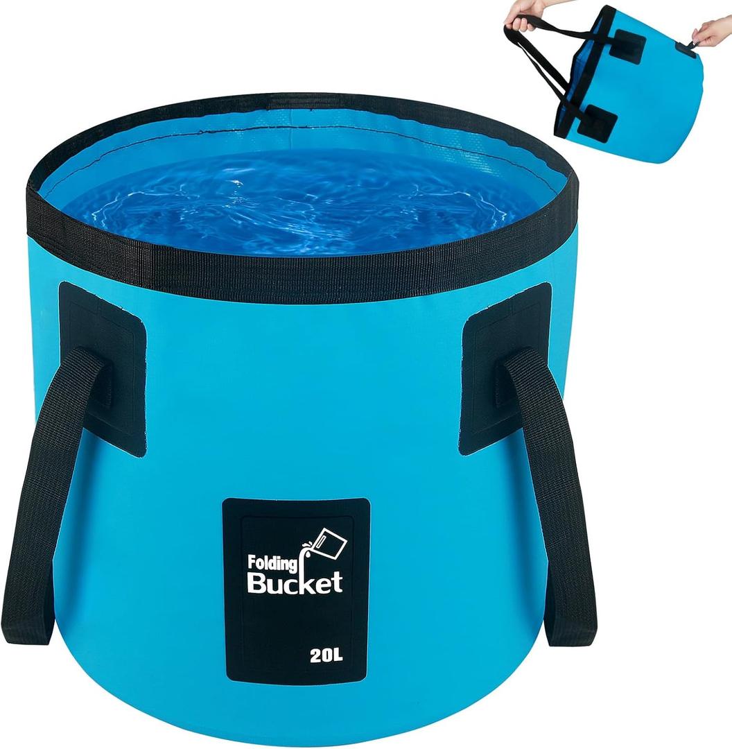 5 Gallon Collapsible Bucket with Handle, Car Wash Bucket Foldable Water Storage Container for Camping Fishing Beach Gardening, Portable Laundry Wash Basin for RV Cleaning Supplies Swamp Emergency Prep (20L, Blue)