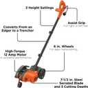 BLACK+DECKER Lawn Edger Trencher 2 in 1, 12 Amp 7.5 in. Electric Edger Lawn Tool for Landscaping and Trench Digger, 3 Height Settings, Corded (LE760FF)