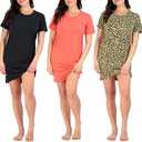 Real Essentials 3 Pack: Women's Short Sleeve Nightgown Dress Nightshirt Pajama Sleep Shirt Sleepwear, XS