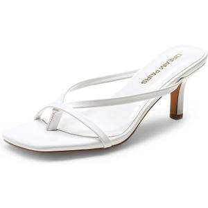 DREAM PAIRS Kitten Heels for Women Flip Flops Slip on Low Heels Open Square Toe Thong Heeled Strappy Sandals Slides Comfortable Dress Shoes (White, 8.5
)