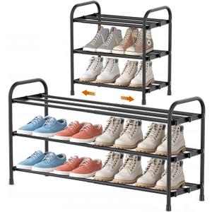 INSMART 3-Tier Expandable Shoe Rack, Stackable and Adjustable Shoes Organizer Storage Shelf, Sturdy and Durable Metal Structure Free Standing Shoe Rack for Closet Entryway Doorway