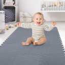 XMTMMD Soft Non-Toxic Foam Baby Play Mat | Toddler Playmat | EVA Foam Interlocking Tiles for Gym, Nursery, Playroom | 18 Squares Foam Floor Mats for Kids & Babies | Gray Jigsaw Puzzle Play Mat