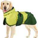 BRKURLEG Dog Raincoat for Large Dogs Waterproof Dog Rain Jacket Adjustable Hooded Dogs Raincoat Pet Rain Coat Poncho with Leash Hole, Reflective Strip, Green, XXXL