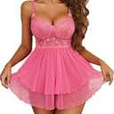 Avidlove Womens Babydoll Lingerie Lace Chemise Floral Sexy Nightgown Embroidered Lingerie Dress Boudoir Nightie (Pink, Small)