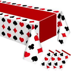 Hosuly 3 Pcs Casino Theme Party Decorations Poker Tablecloth Poker Plastic Disposable Table Cover Casino Theme Tablecloth for Game Birthday Playing Card Party Picnic Supplies, 51 x 108 Inch (Classic)