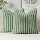 MIULEE Faux Fur Decorative Throw Pillow Covers 18x18 Inch, Modern Spring Home Decor Soft Plush Couch Pillows Cozy Fluffy Cushion Covers for Sofa Bed Sage Green 1 Pack