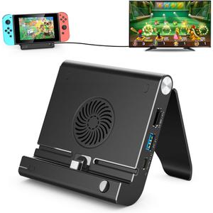 Switch Dock for Switch, YCCTEAM Dual USB Playstand Adjustable Switch Stand for Switch OLED, Support TV Mode, HDMI Type C Converter, Built-in Fan,3 USB Ports for Plug and Play