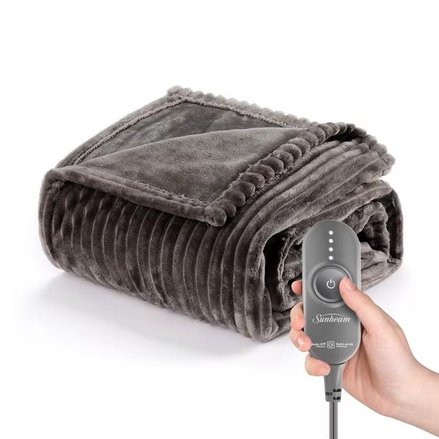Sunbeam Royal Luxe Night Fog Heated Blanket 12-Heat Settings Auto Off Machine Washable Twin, 50x60in