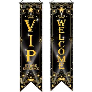 Blulu VIP Party Decorations Roaring 20s Movie Night Banner VIP Porch Sign Movie Theater Now Showing Hanging Porch Sign 1920s Party Supplies(Black) (47.2 x 11.8 in)