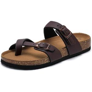 Torotto Boys Girls Sandals with Cork Footbed Adjustable Buckle Casual Flip Flops Sandals Open Toes Flat for Kids Toddler (Brown)