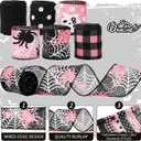 Whaline 6 Roll Halloween Wired Edge Ribbon Ghost Boo Spider Web Ribbon Pink Black Fabric Ribbons for Wreath Bow Making DIY Crafts Wrapping, 30 Yard