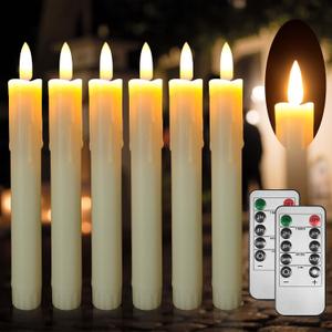 6.7 Inch Flameless Taper Candles with Remote, Short Taper Candles Battery Operated with Flickering 3D Flame, Led Candle Sticks Safe for Windowsill Wedding Home Christmas Decor, Ivory, Set of 6