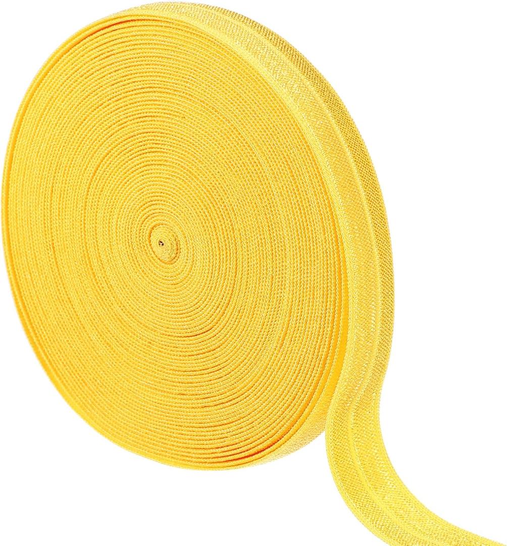 uxcell 10 Yards Fold Over Elastic Stretch Ribbon Strap, 1-1/2 Inch Wide Folded Edge Elastic Webbing for Hair Ties Headbands DIY Craft Waistband Pants Clothes, Yellow