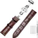 Genuine Calfskin Leather Watch Band,Alligator Grain Deployment Butterfly Buckle Replacement Strap for Men Women 18mm 20mm 22mm 24mm
