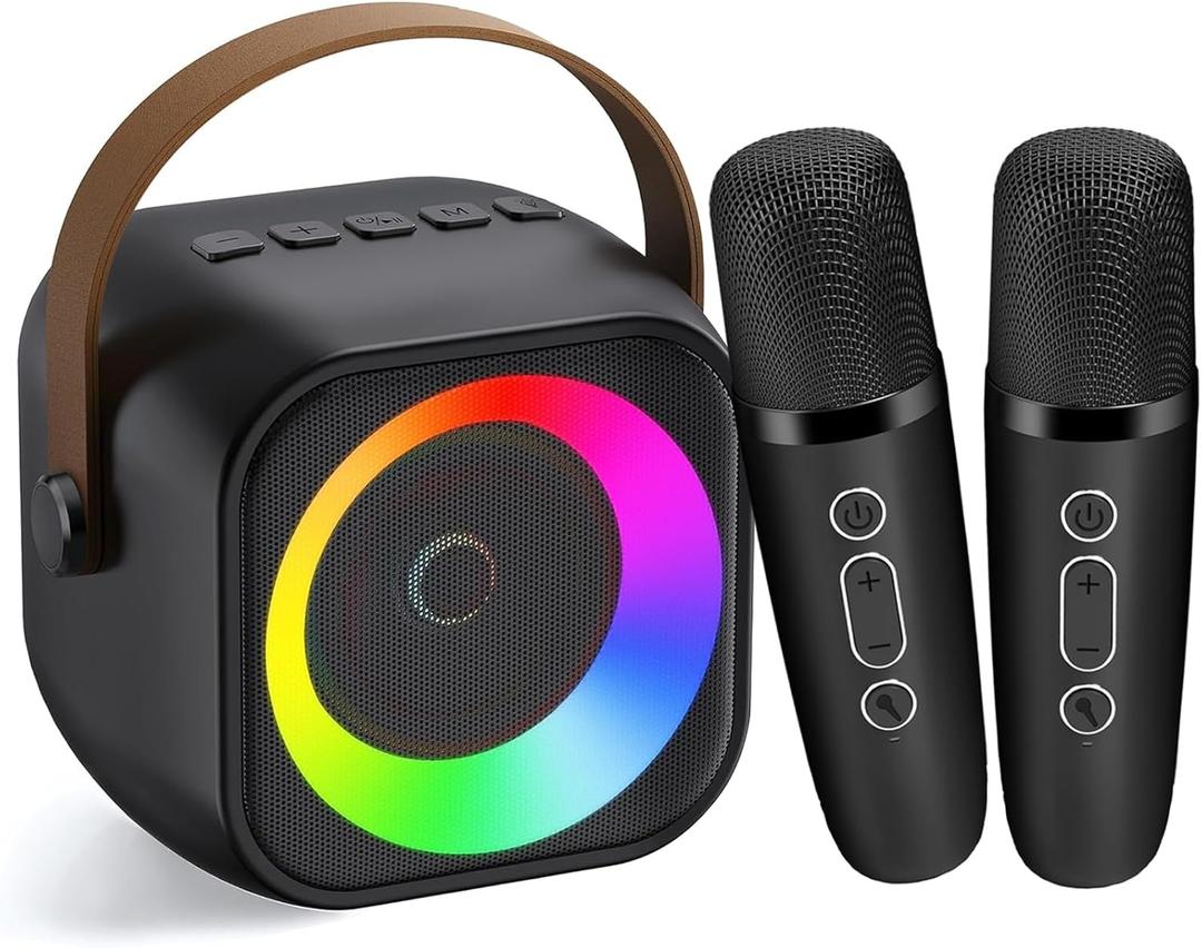Karaoke Machine for Kids Adults, Portable Bluetooth Speaker with 2 Wireless Microphones, Portable Speaker Mini Karaoke Microphone for Home Party Birthday Gift for Girls Boys (Black)