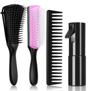Hommtina Detangling Brush Set with Curly Hair Spray bottle, Bottle Brush Set for Women and Kids Curly Hair (3 PCS, Black+Purple)