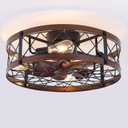 REDSTAR Flush Mount Caged Ceiling Fan with Lights, 19.7" Small Bladeless Ceiling Fans with Remote, Rustic Low Profile Ceiling Fans Quiet Reversible Enclosed Ceiling Fan for Bedroom Kitchen Farmhouse